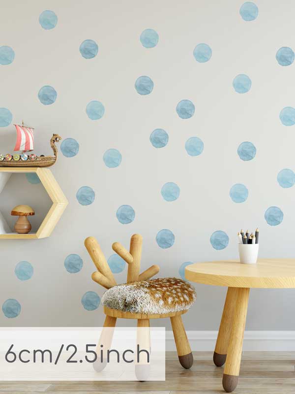 Blue Watercolor Polka Dots Wall Decals Decobeez - Polka Dot Wall Designs